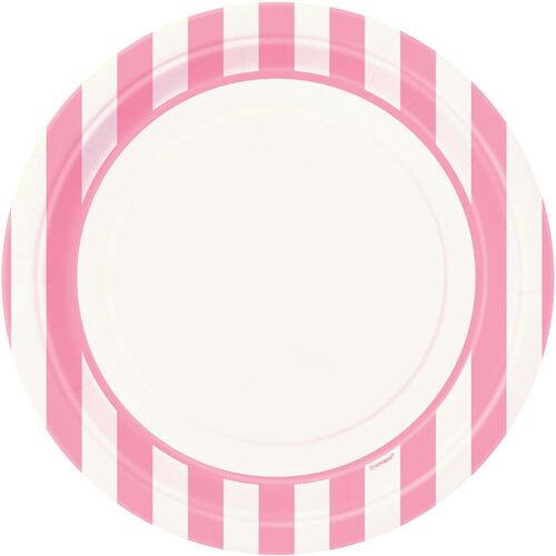 Stripes Lovely Pink Paper Plates 22cm 8 Pack