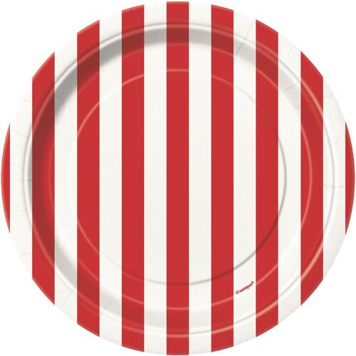 Stripes Ruby Red Paper Plates 17cm 8 Pack 