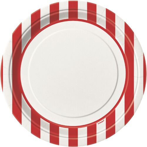 Stripes Red Paper Plates 22cm 8 Pack