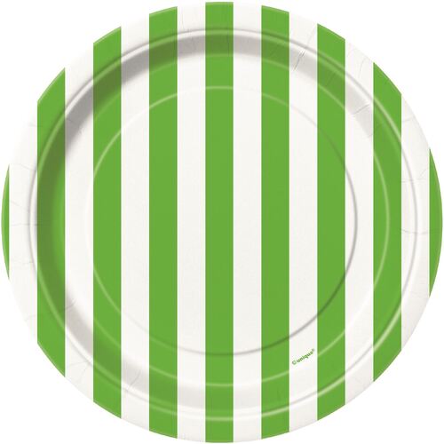 Stripes Lime Green Paper Plates 17cm 8 Pack 