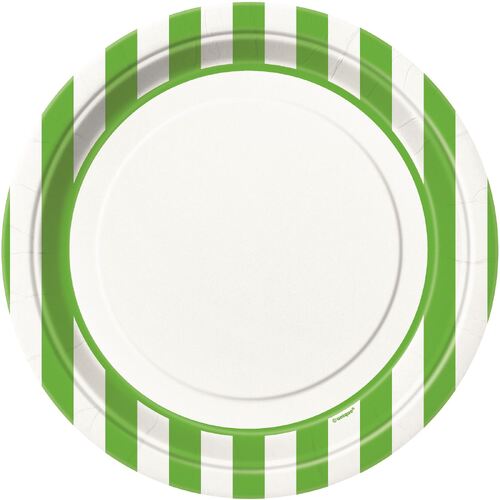 Stripes Lime Green Paper Plates 22cm 8 Pack