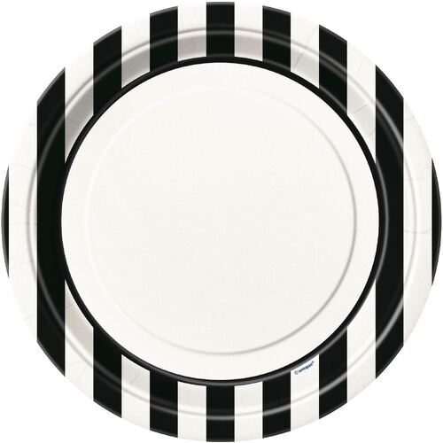 Stripes Midnight Black Paper Plates 22cm 8 Pack