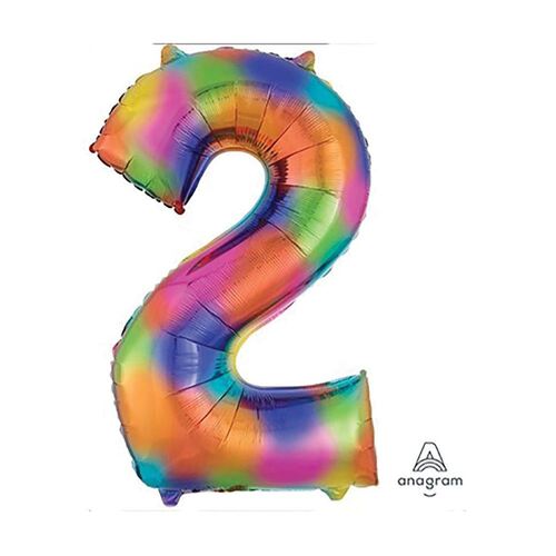 SuperShape Rainbow Splash Numeral 2. Foil Balloon