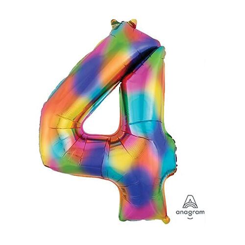 SuperShape Rainbow Splash Numeral 4. Foil Balloon