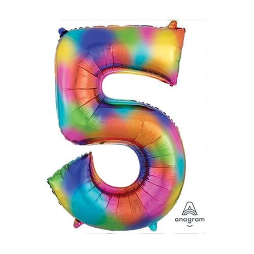 SuperShape Rainbow Splash Numeral 5. Foil Balloon