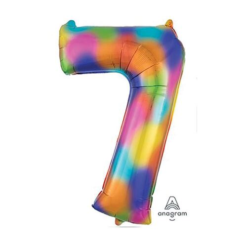 SuperShape Rainbow Splash Numeral 7. Foil Balloon