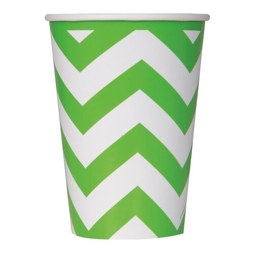 Chevron Lime Green Paper Cups 355ml 6 Pack