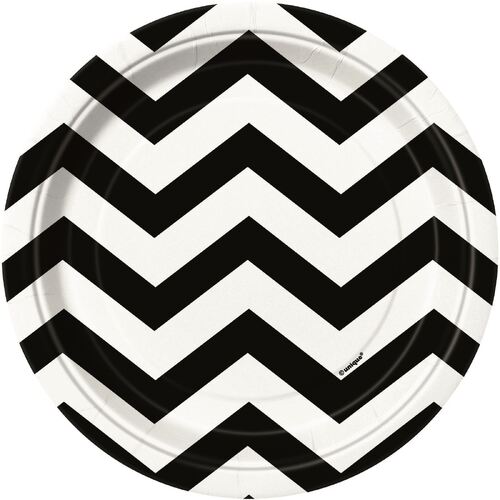 Chevron Black Paper Plates 17cm 8 Pack 