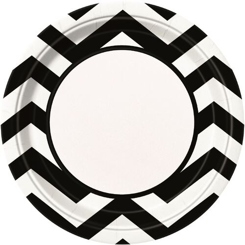 Chevron Black Paper Plates 22cm 8 Pack