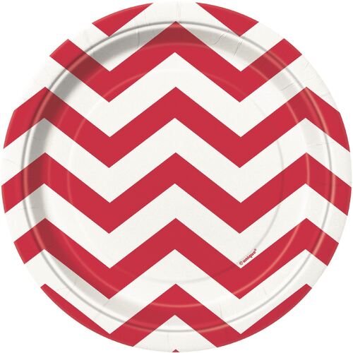 Chevron Red Paper Plates 17cm 8 Pack 