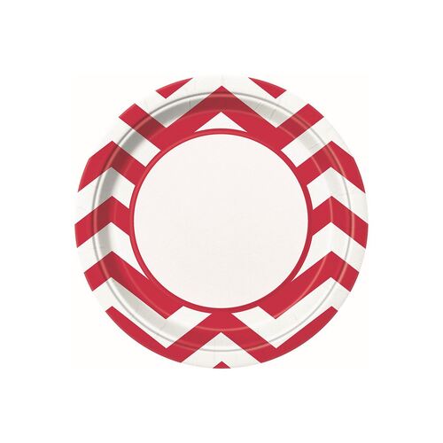 Chevron Red Paper Plates 22cm 8 Pack