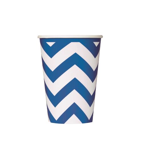 Chevron Royal Blue Paper Cups 355ml 6 Pack