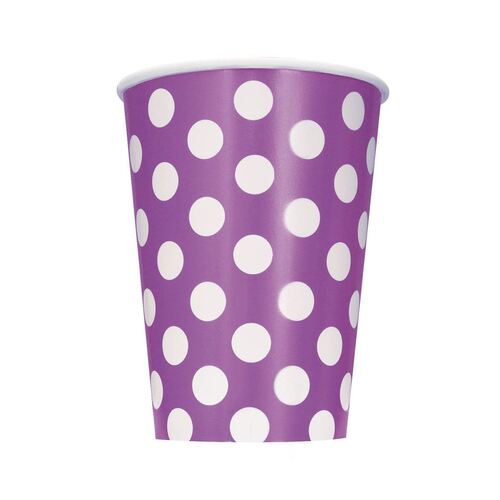 Dots Pretty Purple Paper Cups 355ml 6 Pack