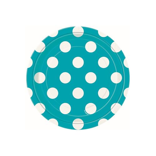 Dots Caribbean Teal Paper Plates 17cm 8 Pack 