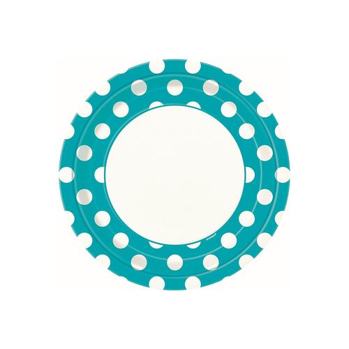 Dots Caribbean Teal Paper Plates 22cm 8 Pack