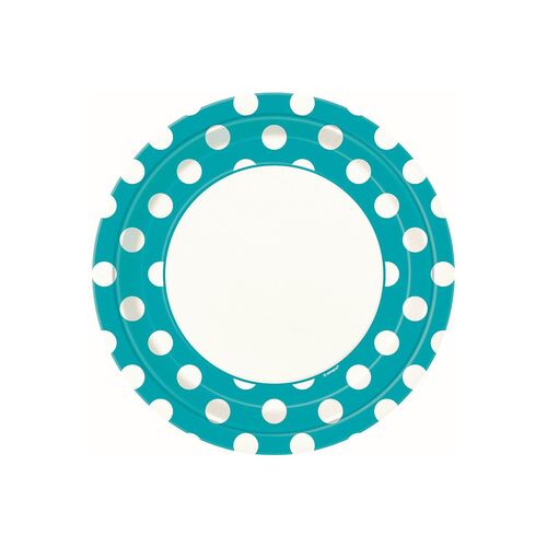 Dots Caribbean Teal Paper Plates 22cm 8 Pack