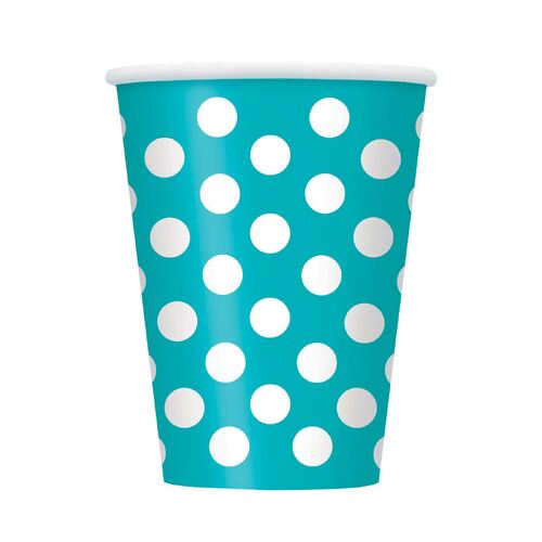 Dots Caribbean Teal Paper Cups 355ml 6 Pack