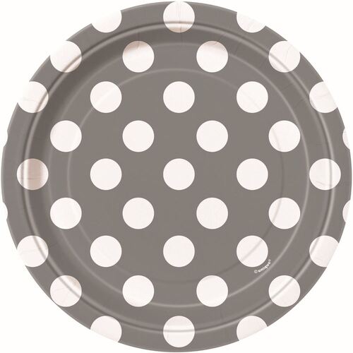 Dots Silver Paper Plates 17cm 8 Pack 