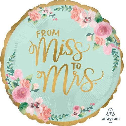 45cm Standard Satin XL Mint to Be From Miss to Mrs Foil Balloon
