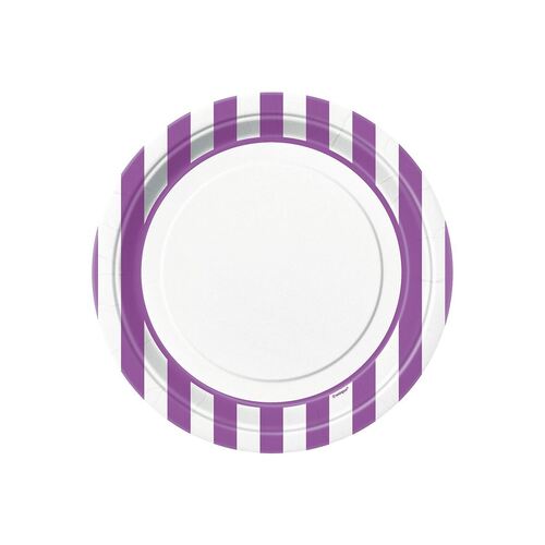 Stripes Pretty Purple Paper Plates 22cm 8 Pack