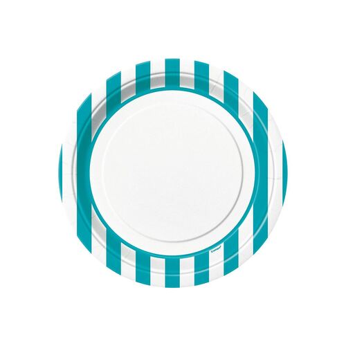 Stripes Caribbean Teal Paper Plates 22cm 8 Pack