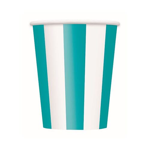 Stripes Caribbean Teal Paper Cups 355ml 6 Pack