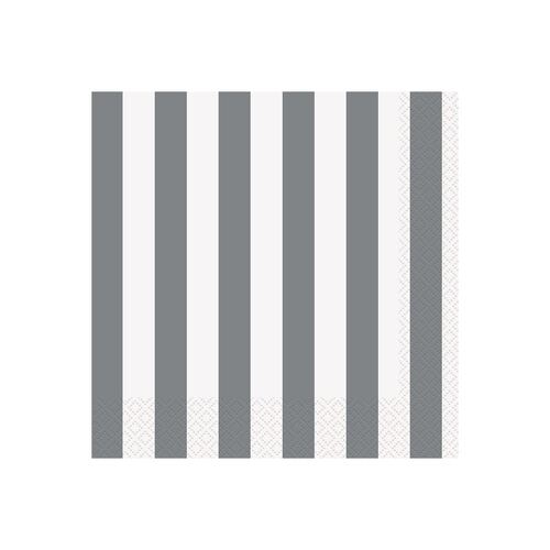 Stripes Silver Beverage Napkins 2ply 16 Pack