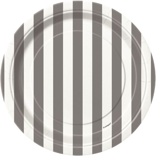 Stripes Silver Paper Plates 17cm 8 Pack 