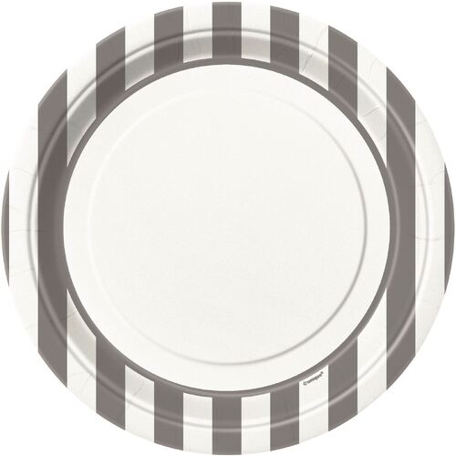 Stripes Silver Paper Plates 22cm 8 Pack