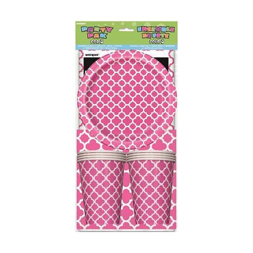 Quatrefoil Hot Pink Party Pack For 8