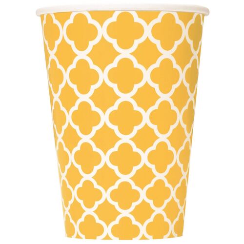 Quatrefoil Yellow Paper Cups 355ml 6 Pack