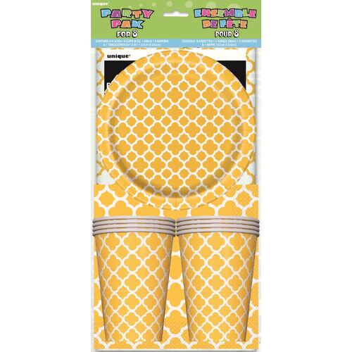 Quatrefoil Sunflower Yellow Party Pack For 8