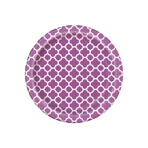 Quatrefoil Pretty Purple Paper Plates 17cm 8 Pack 