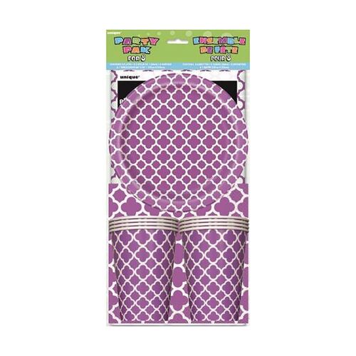 Quatrefoil Pretty Purple Party Pack For 8