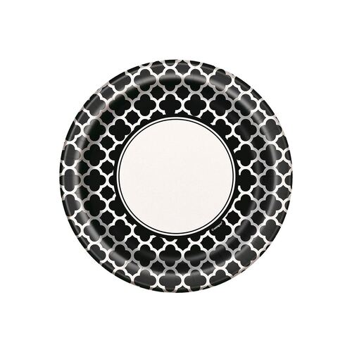 Quatrefoil Midnight Black Paper Plates 22cm 8 Pack