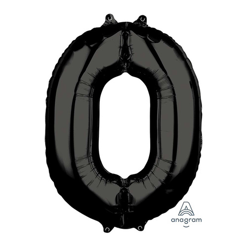 Mid-Size Shape Black Number 0. Foil Balloon