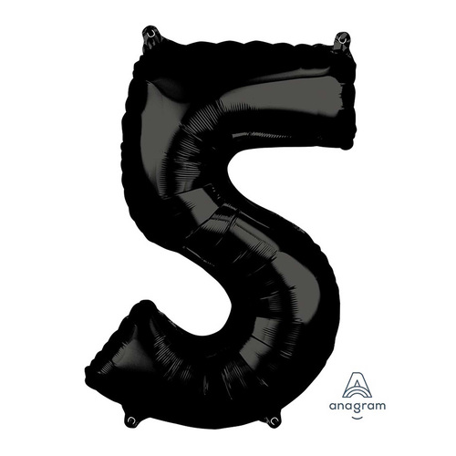 Mid-Size Shape Black Number 5. Foil Balloon