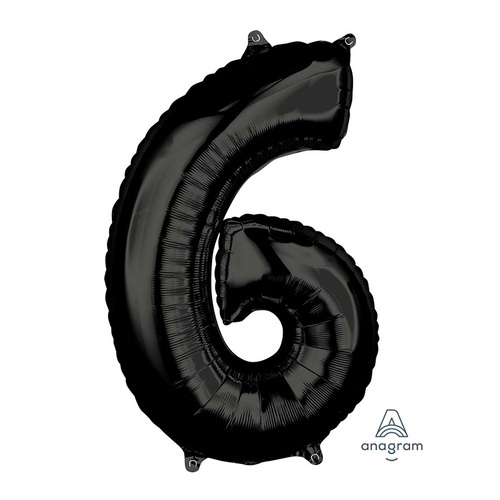 Mid-Size Shape Black Number 6. Foil Balloon