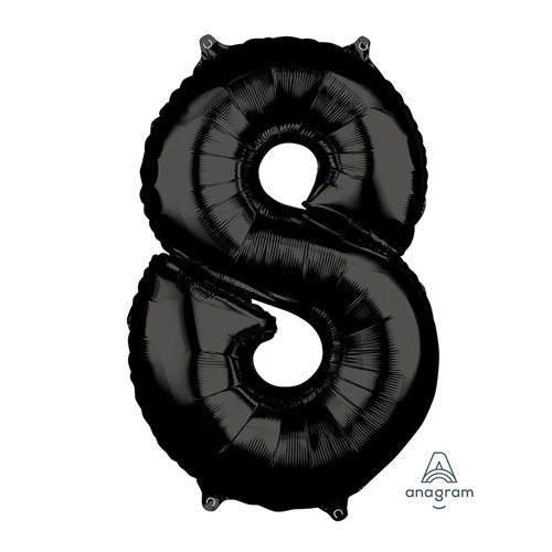 Mid-Size Shape Black Number 8. Foil Balloon