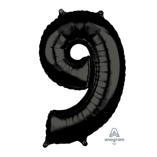 Mid-Size Shape Black Number 9. Foil Balloon