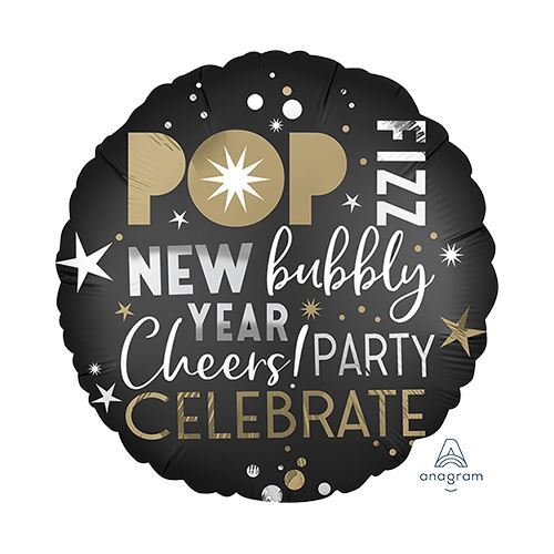 45cm Standard Satin XL Celebrate The New Year POP FIZZ  Foil Balloon 