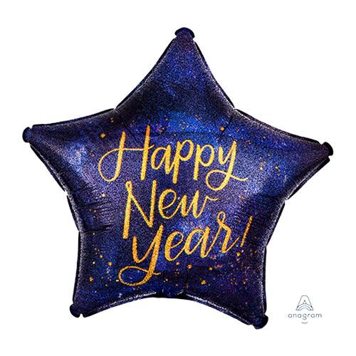 45cm Standard Holographic Star Happy New Year Midnight  Foil Balloon 