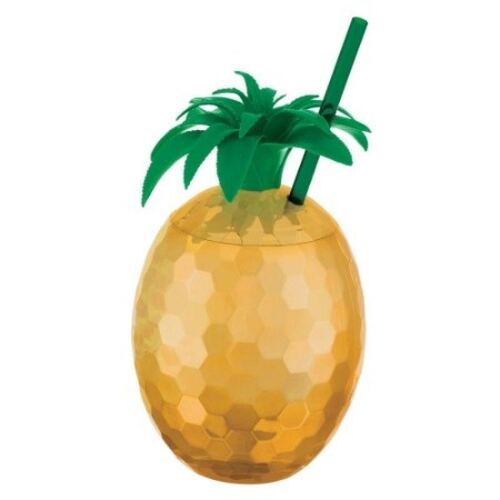 Gold Pineapple Plastic Cup & Straw