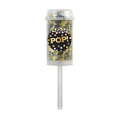 Confetti Tubes Push-Up Confetti POP! Poppers Black, Silver & Gold Foil 2 Pack