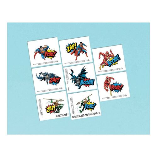 Justice League Heroes Unite Tattoo Favors 8 Pack