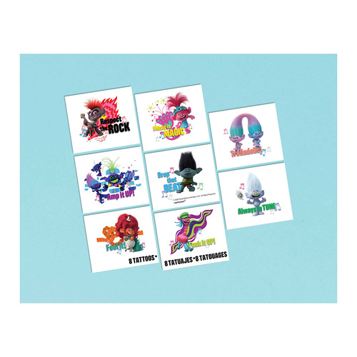 Trolls World Tour Metallic Tattoos 8 Pack