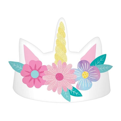 Enchanted Unicorn Glittered Paper Crowns 8 Pack