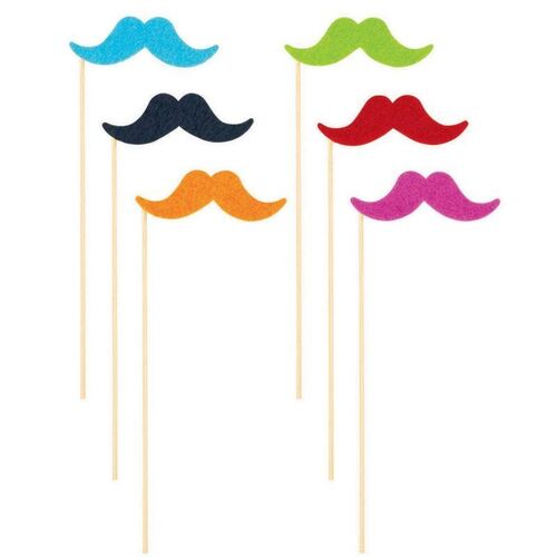Fiesta Moustache On Stick Multi 6 Pack