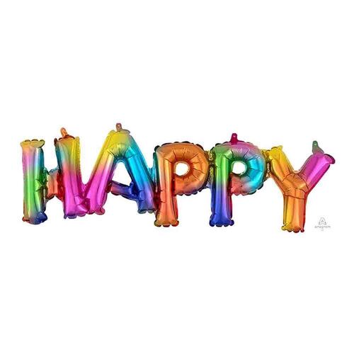 Phrase HAPPY Rainbow Splash Foil Balloon