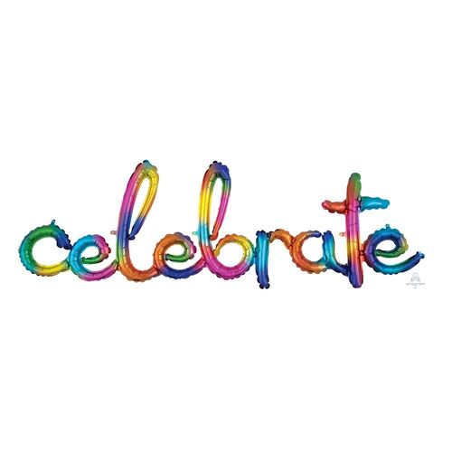 Script Phrase celebrate Rainbow Splash Foil Balloon